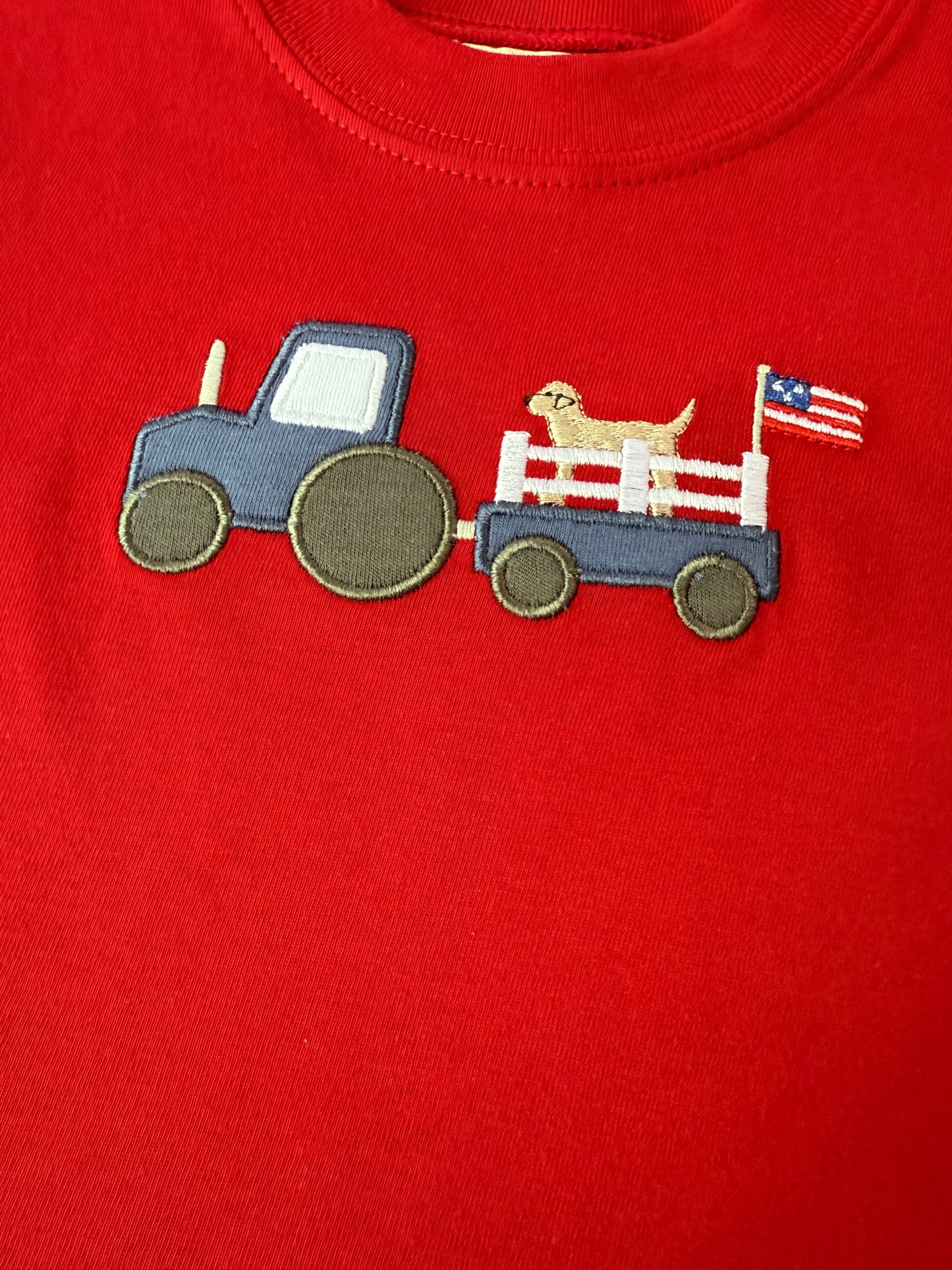 Red SS Tee - Tractor with Dog in Wagon