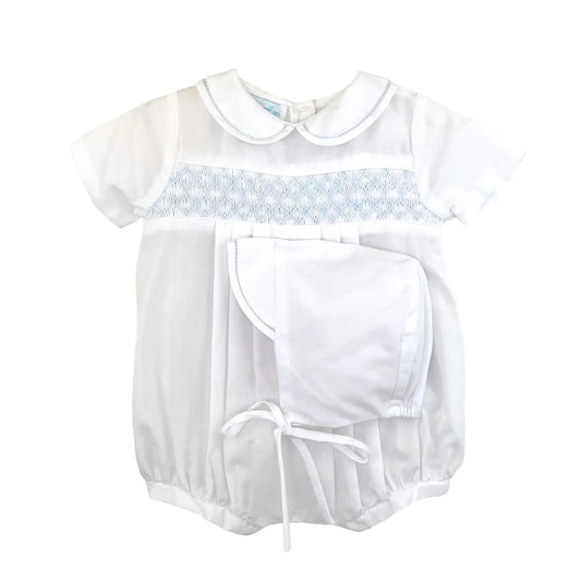 White Bubble with Blue Hand Smocking