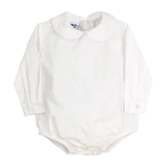 Long Sleeve Boys Button Back Onesie - White