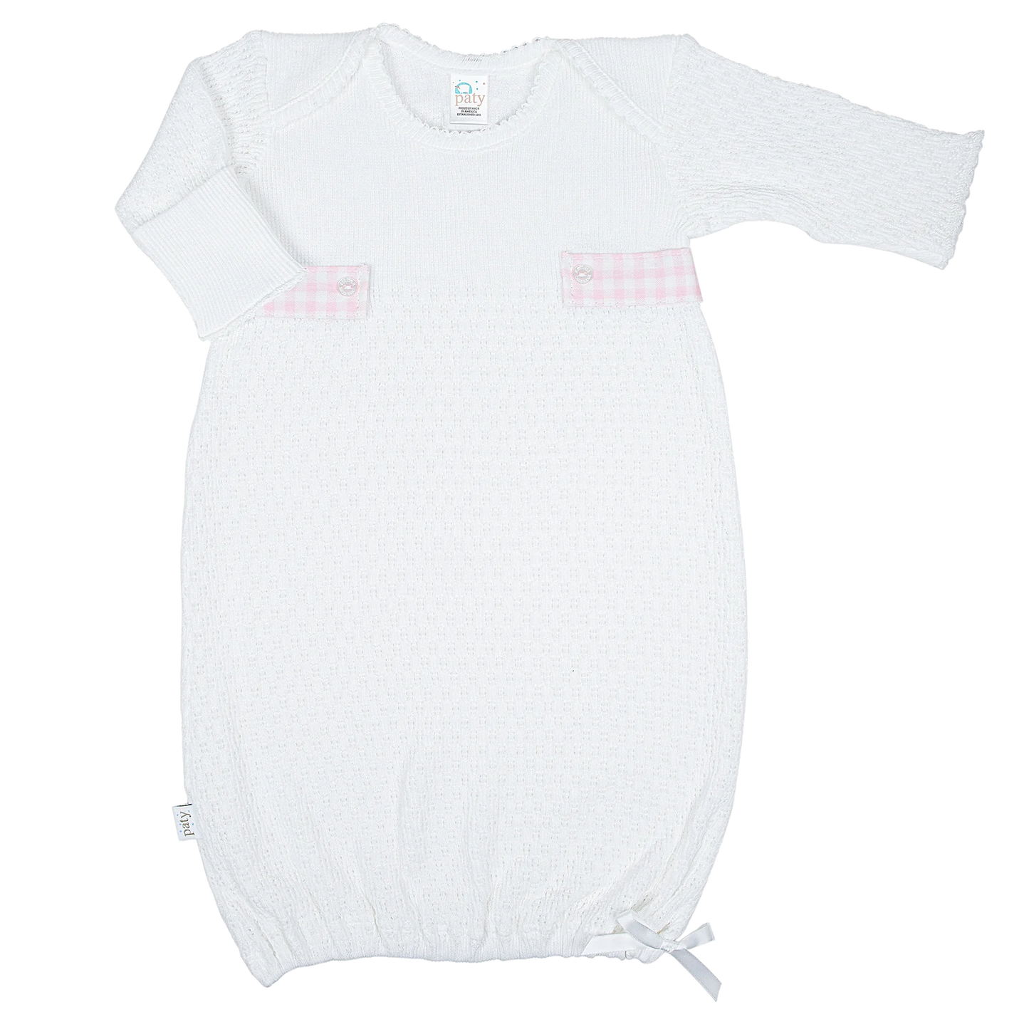 Knit Overlap Shoulder Gown - Pink Gingham Tabs