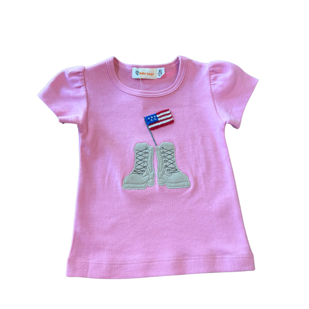 Solider Boots with Flag SS Pink Tee