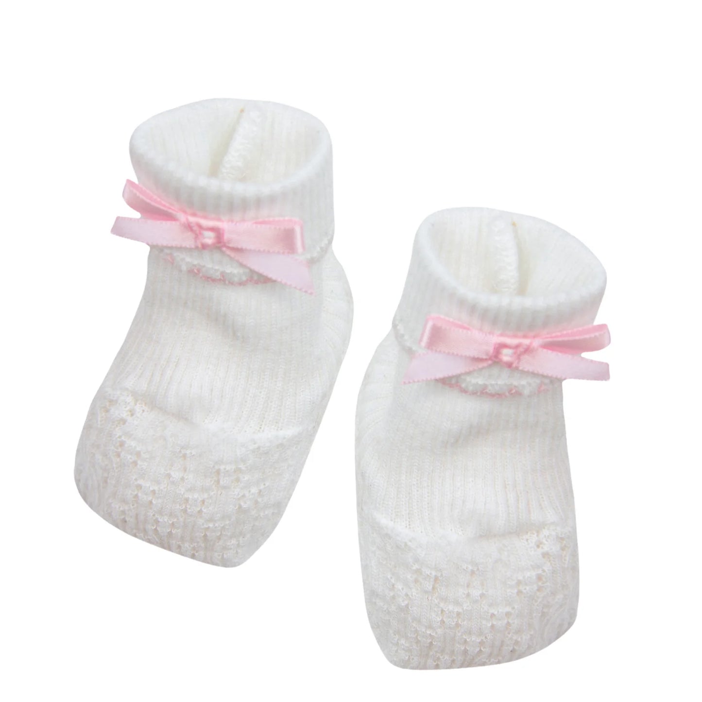 Knit Booties with Bow- Pink