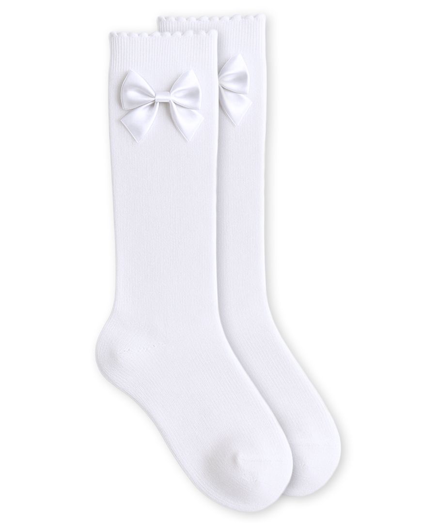 Satin Bow Scalloped Top Knee High Socks