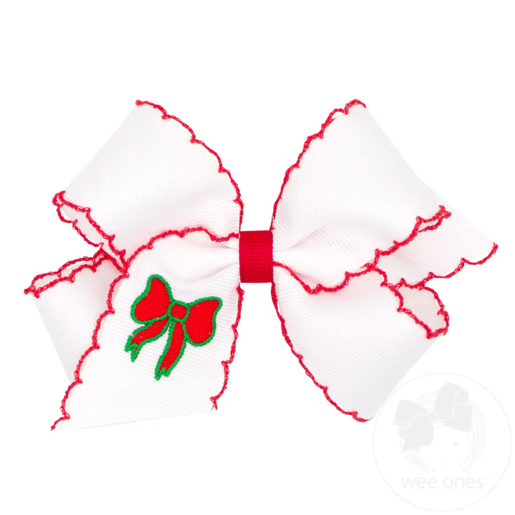 Hair Bow w/ Moonstitch Edge & Christmas Bow Embroidery