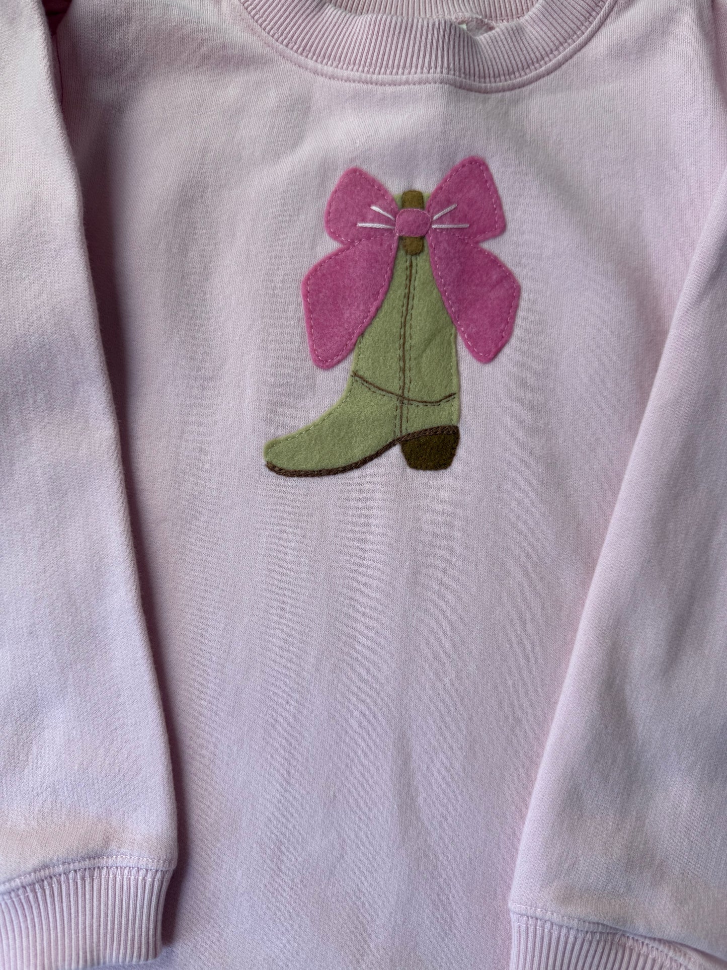 Light Pink Sweatshirt - Cowgirl Boot with Bow