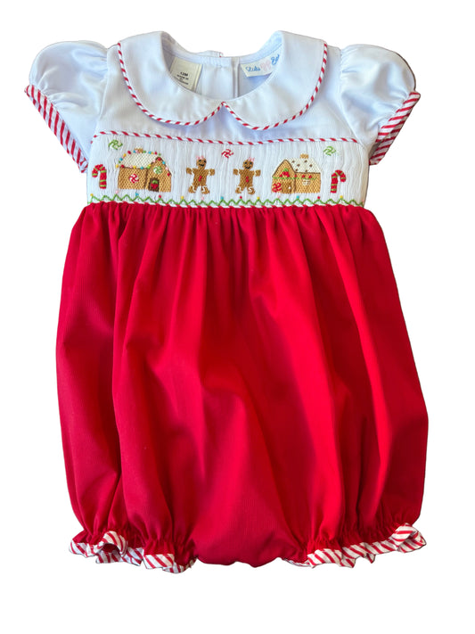 Rosie Smocked Bubble - Gingerbread