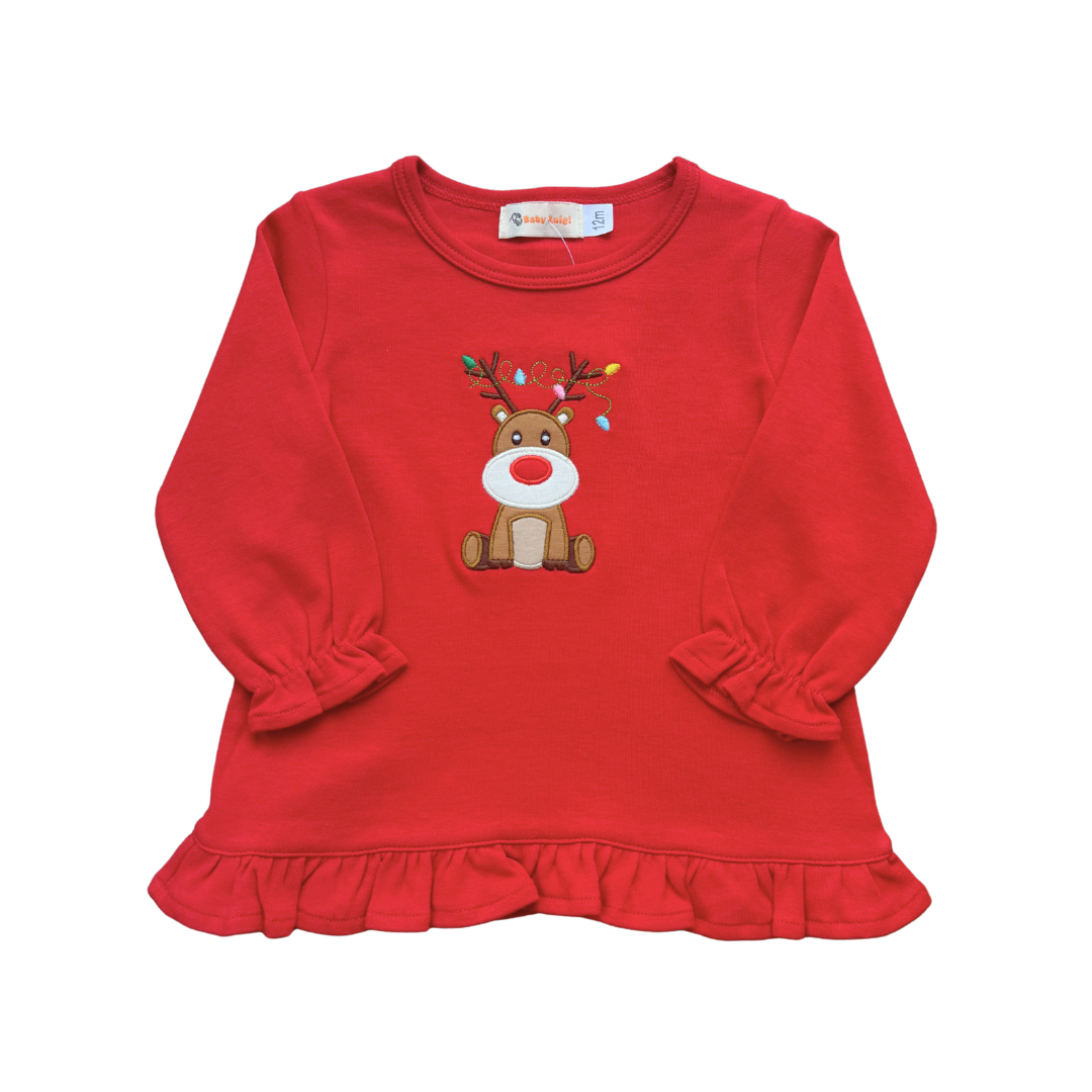 Red Ruffle Swing Top - Rudolph with Lights