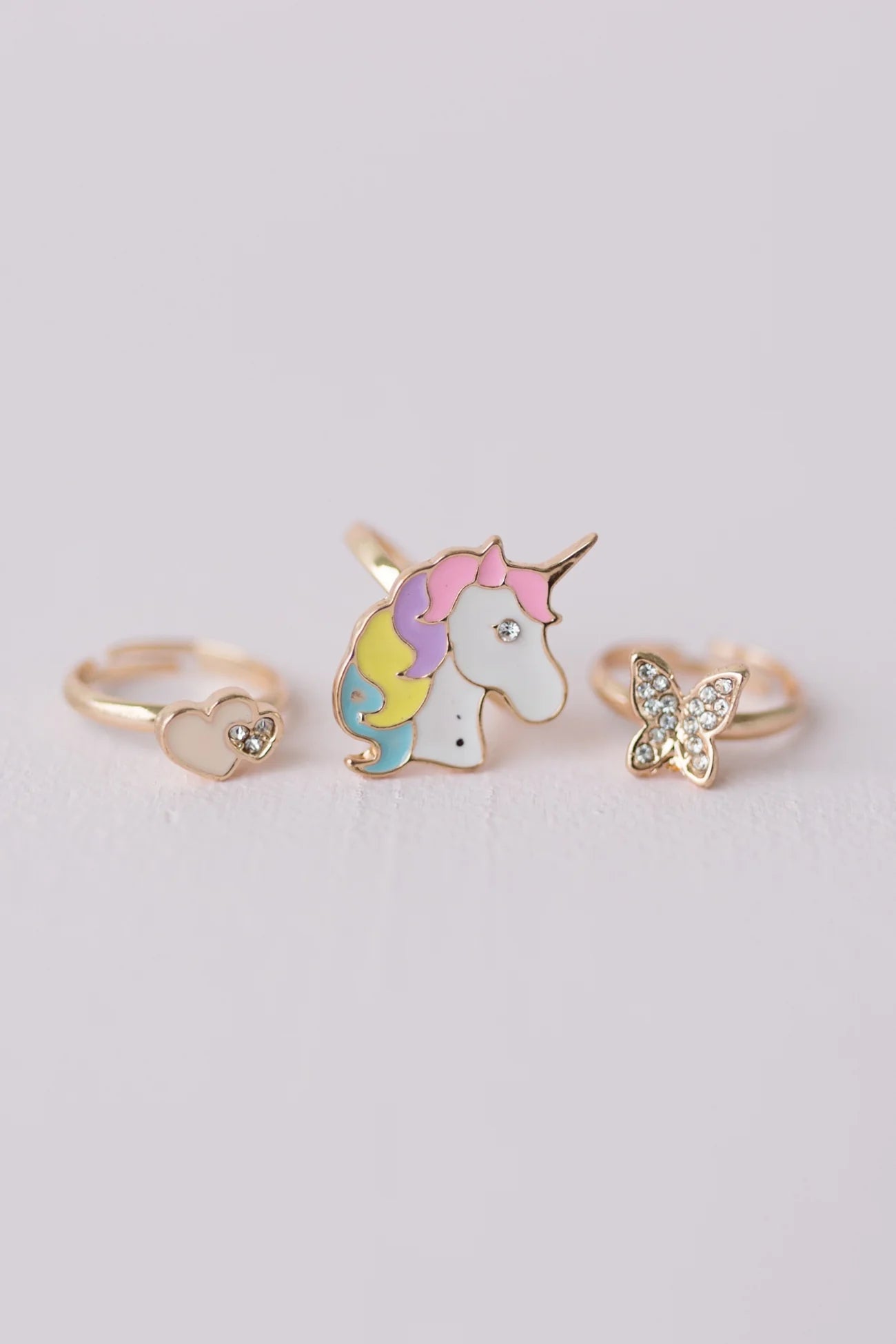 Butterfly and Unicorn 3pc Ring Set