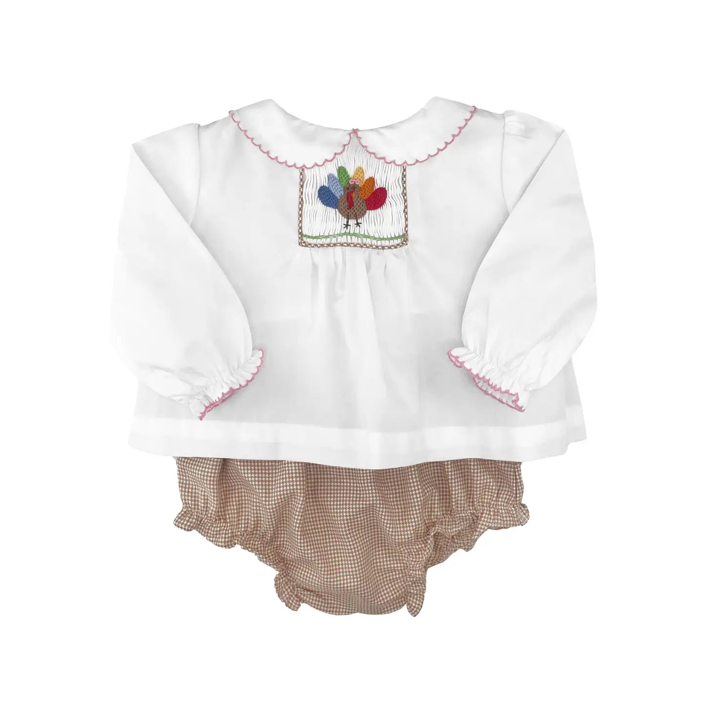 Turkey Smocked Diaper Set with Picot Trim