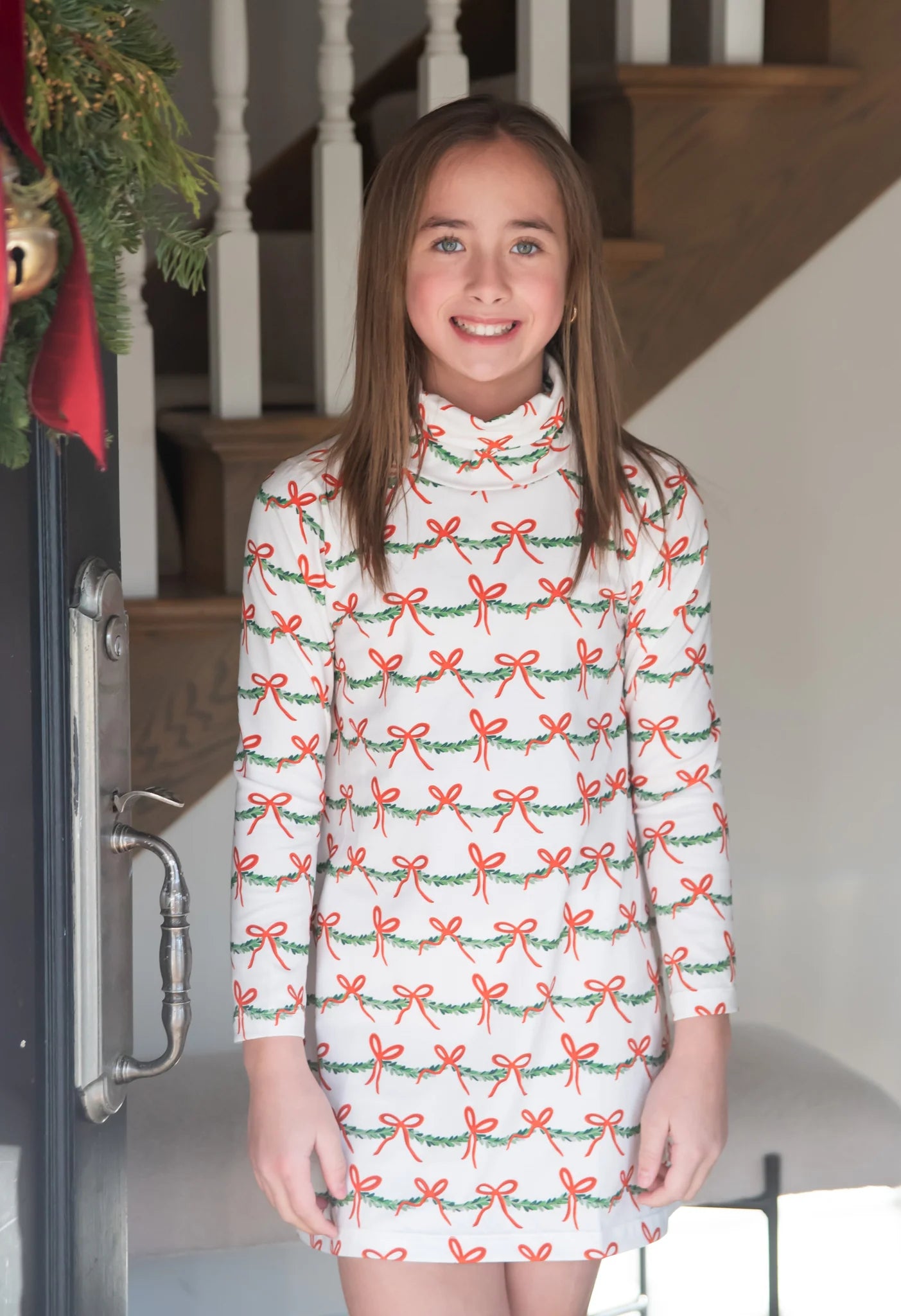 Teagan Turtleneck Dress, Christmas Garland