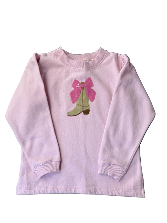 Light Pink Sweatshirt - Cowgirl Boot with Bow