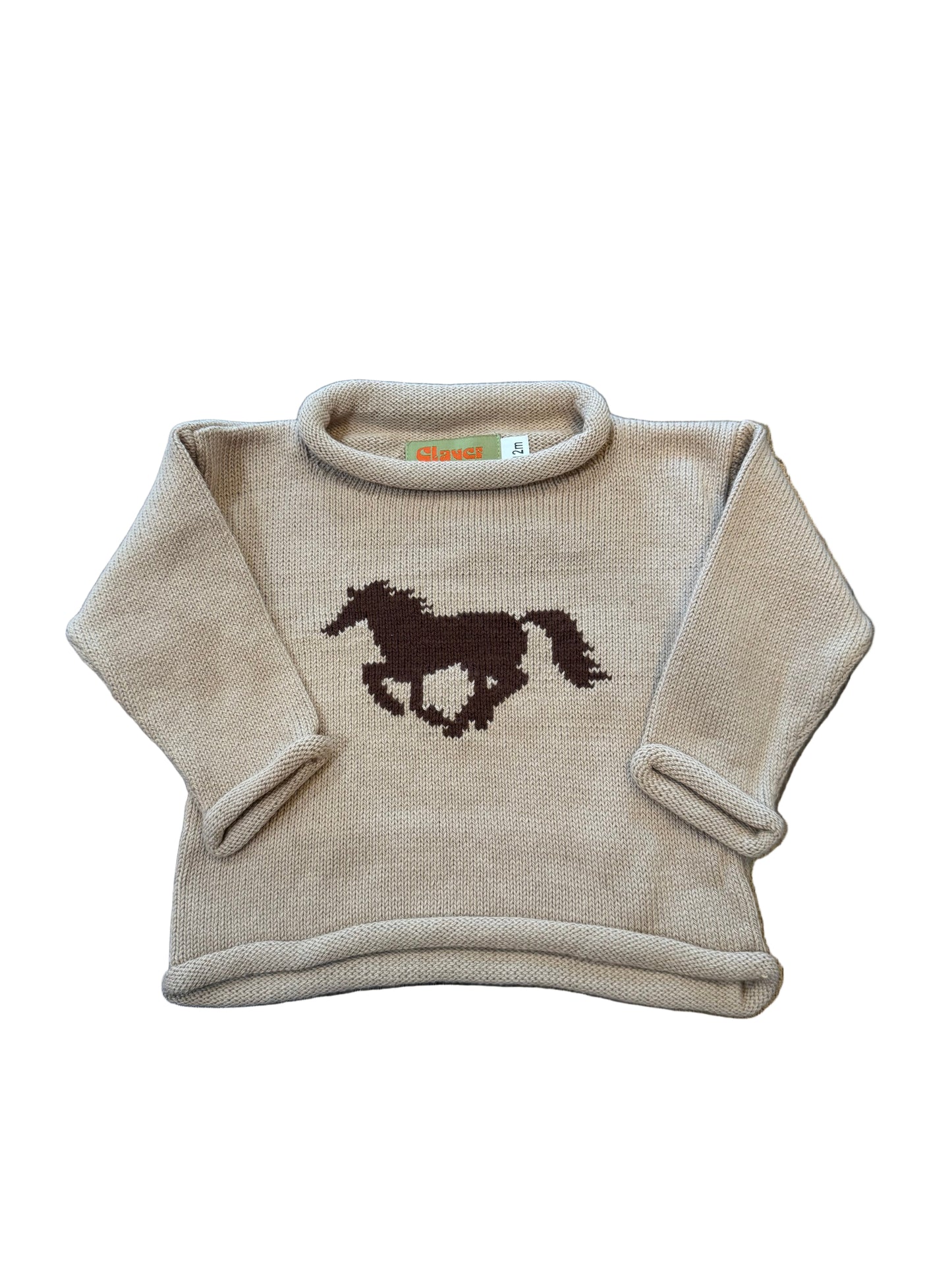 Roll Neck Horse Sweater - Sand