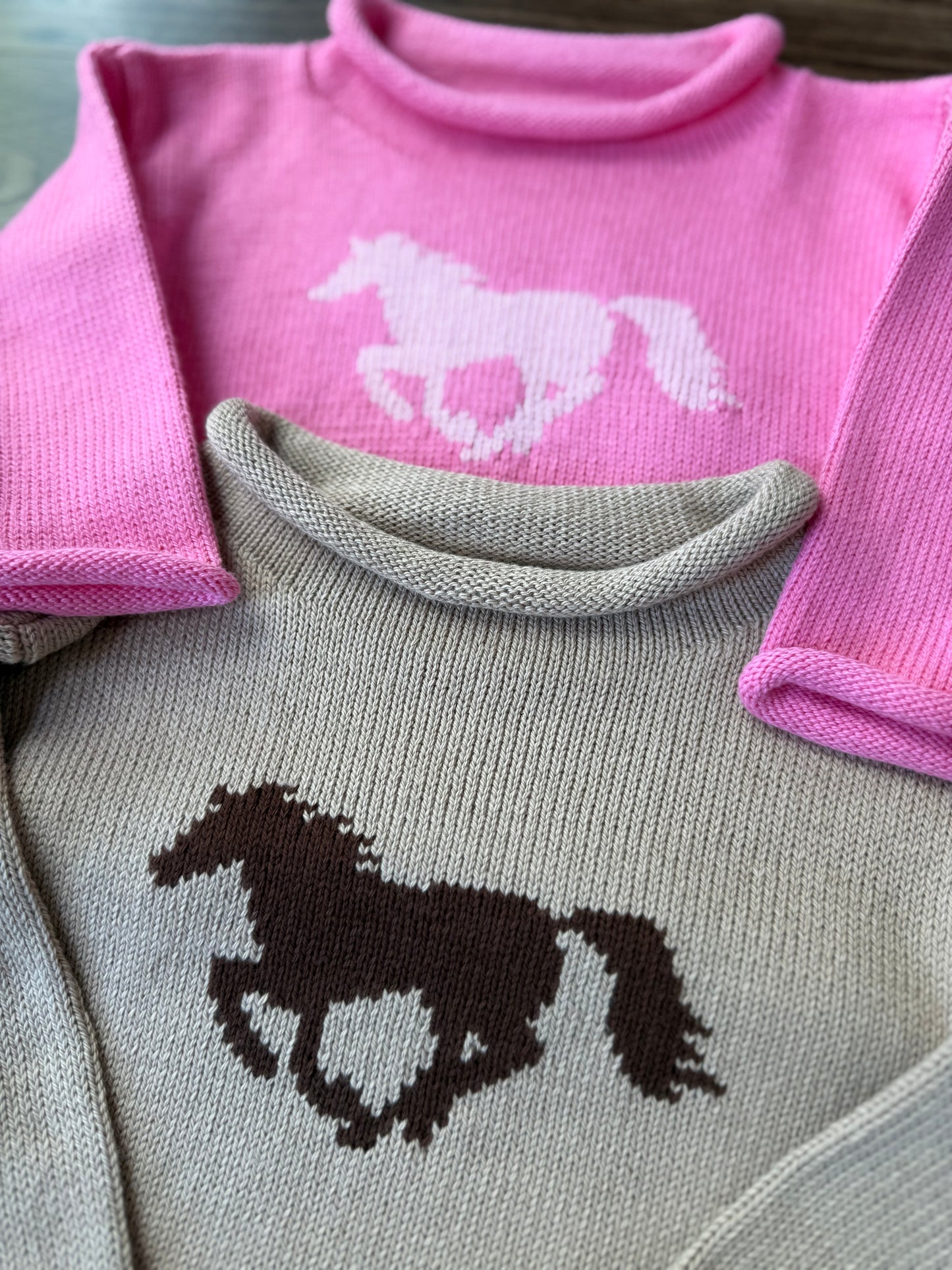 Roll Neck Horse Sweater - Pink