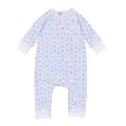 Precious Pumpkins Zipper Playsuit - Light Blue