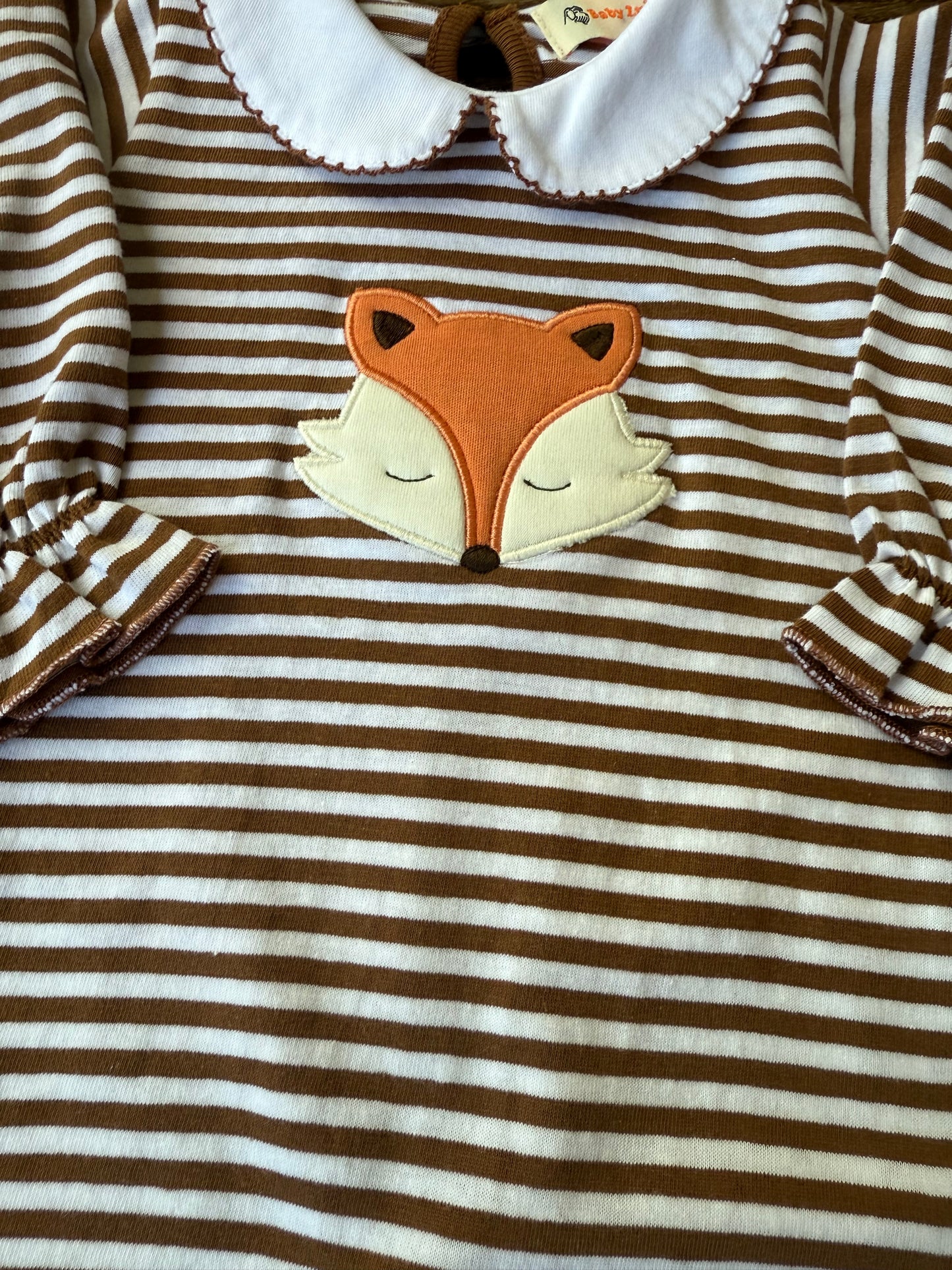 Brown and White Stripe Girl Romper - Fox