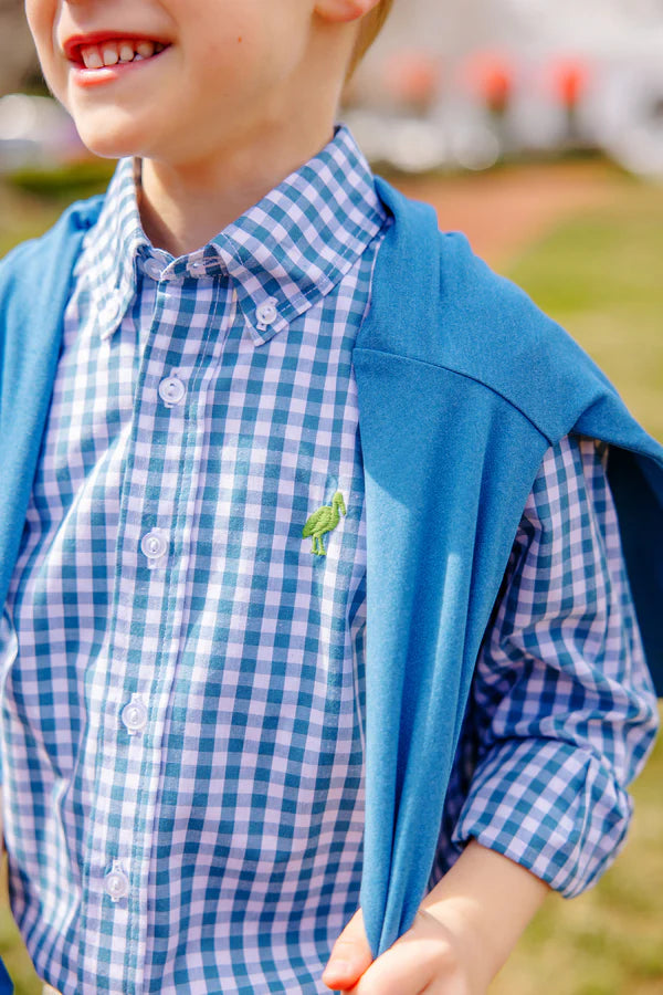 Dean's List Dress Shirt Barnsley Blue Gingham with Gallatin Green Stork