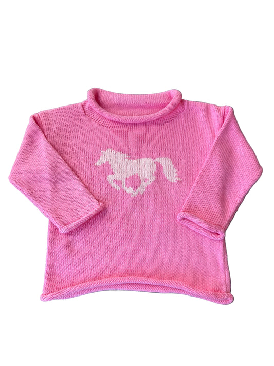 Roll Neck Horse Sweater - Pink