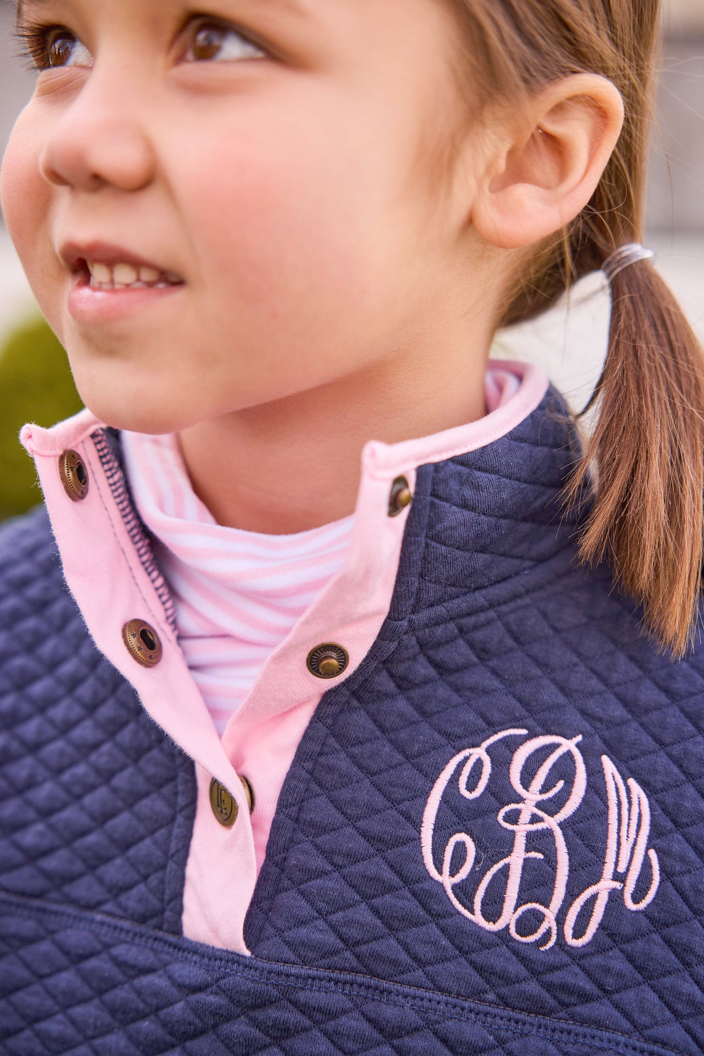 Classic Quilted Pullover - Navy/Light Pink