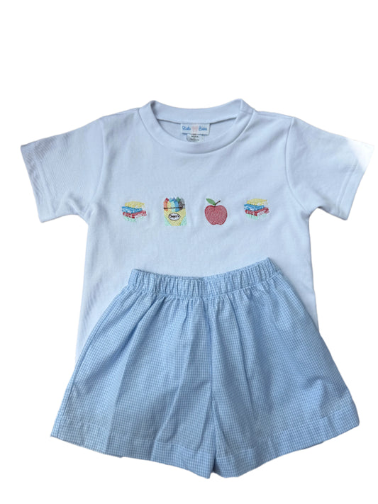 Embroidered School Blue Short Set