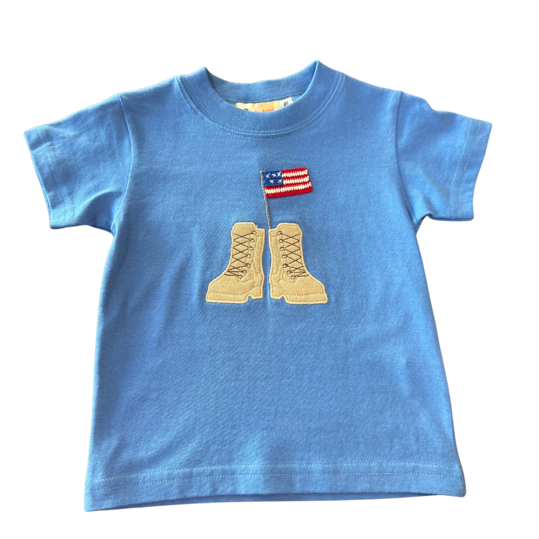 Solider Boots with Flag SS Blue Tee