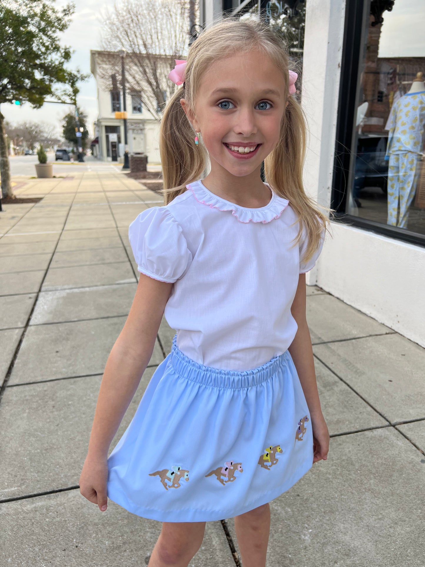 Derby Embroidered Skirt with Pink Trimmed Top