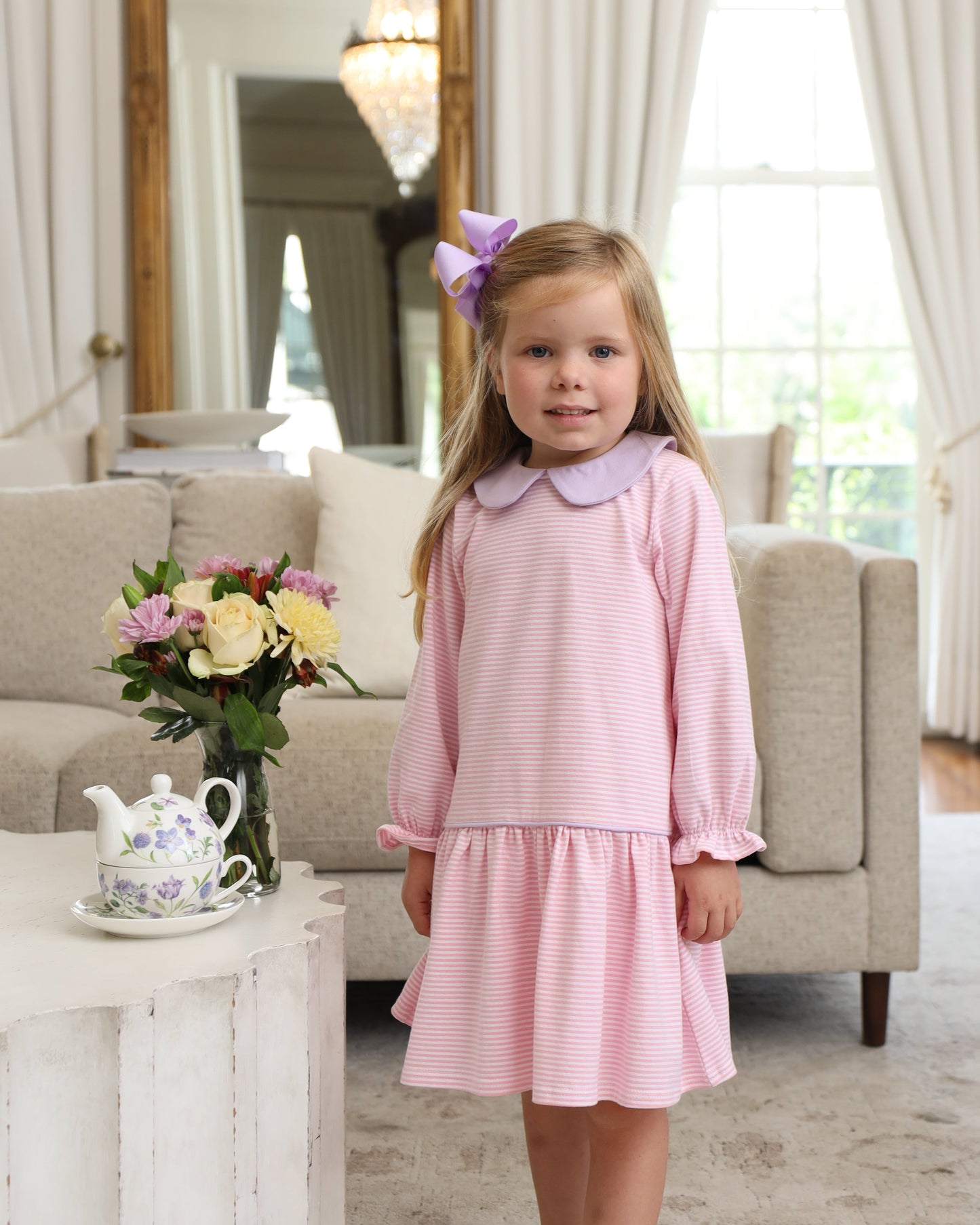 Katherine Dress - Light Pink Stripe/ Lavender