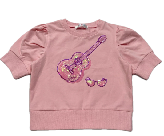 Lily Sequin Shirt- Pink Guitar