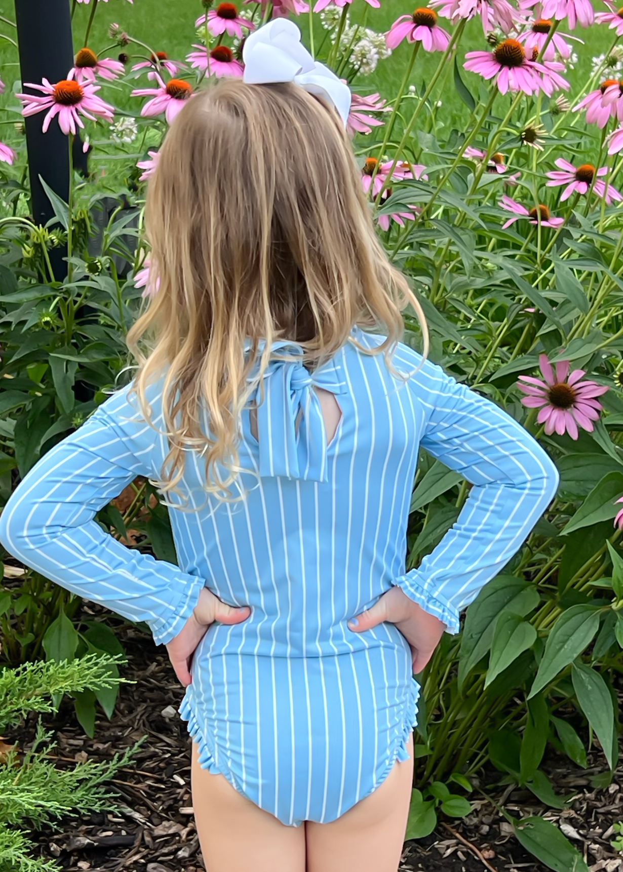 Leighton One Piece Rash Guard Swim - Blue Stripe