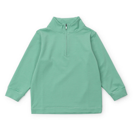 Sam Quarter Zip Pullover - Green and White Stripe