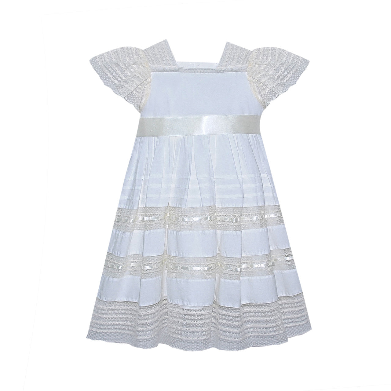 Lillian Dress - White w/ Ecru Lace