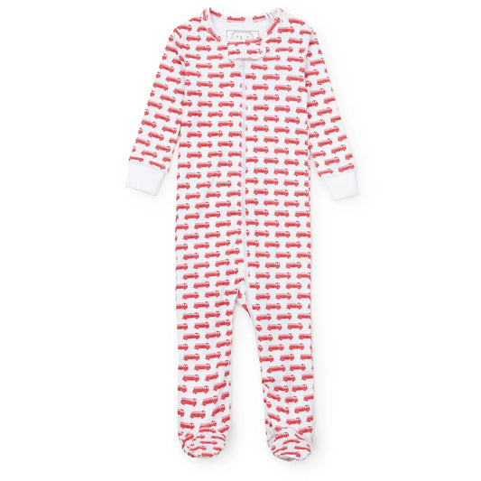 Parker Boys' Pima Cotton Zipper Pajama - Fire Truck Red