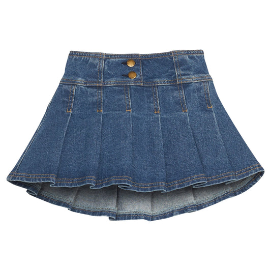 Pleated Mini Skirt - Denim