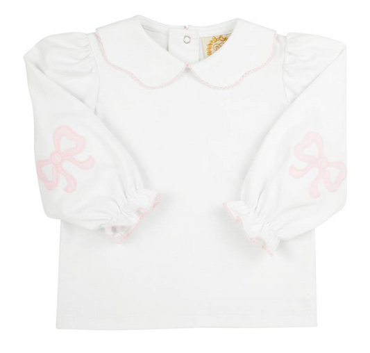 Emma's Elbow Patch Top & Onesie- Worth Ave White with Palm Beach Pink