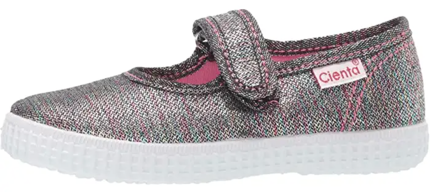 Canvas Mary Jane with Velcro- Rainbow Sparkle