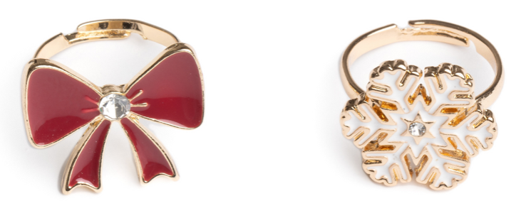Holiday Bow & Snowflake Ring Set