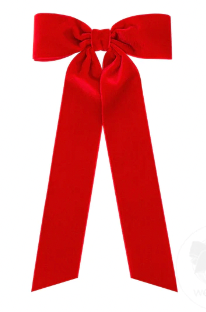 Velvet Bowtie with Knot Wrap and Streamer Tails- Red
