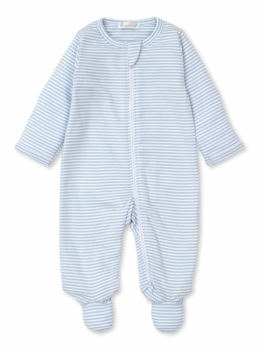 Striped Footie with Zipper- Blue