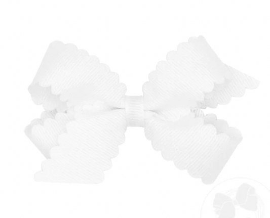 Grosgrain Bow with Scalloped Edge - White