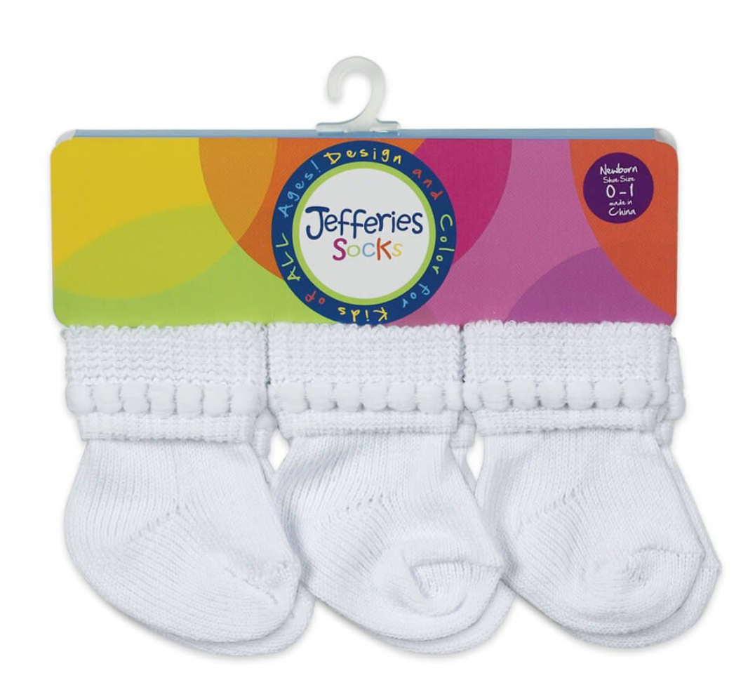 White Rock-A-Bye Turn Cuff Socks 6 Pair Pack