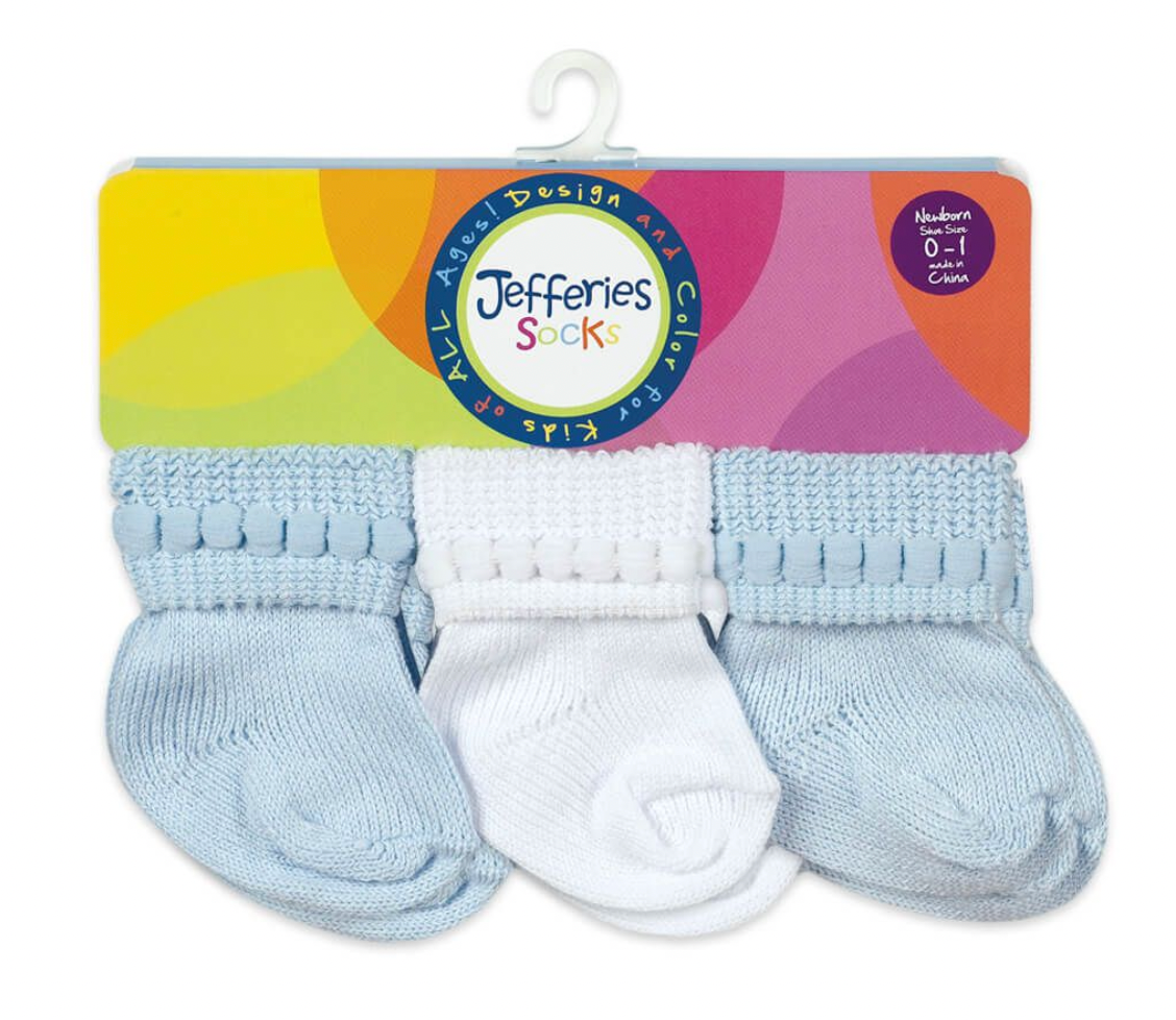 Blue/White Rock-A-Bye Turn Cuff Socks 6 Pair Pack