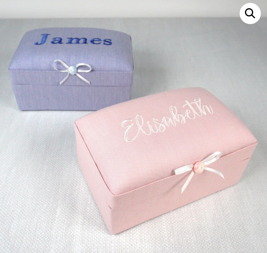 PRE-ORDER - Small Baby Keepsake Box In Micro Striped Cotton