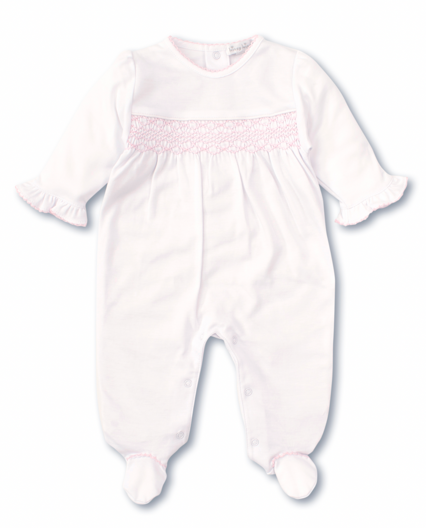White Footie with Pink Smocking