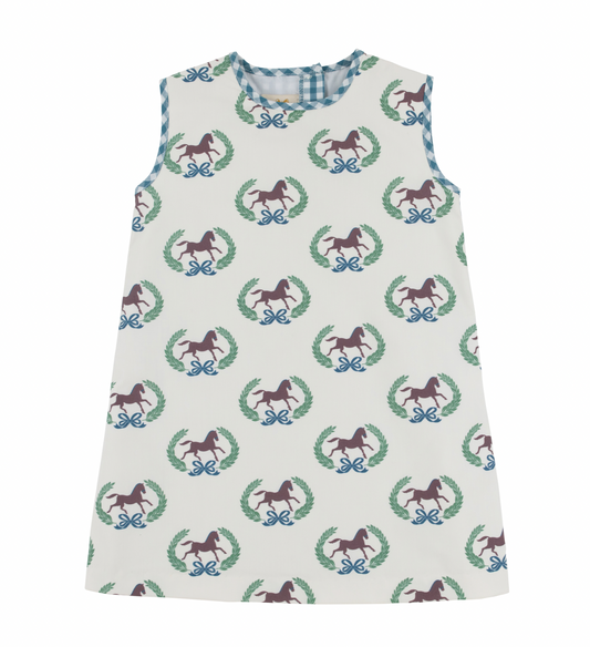 Annie Apron Dress - Highland Horses/Barnsley Gingham