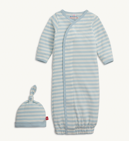 Blue Stripe Organic Cotton Gown+hat