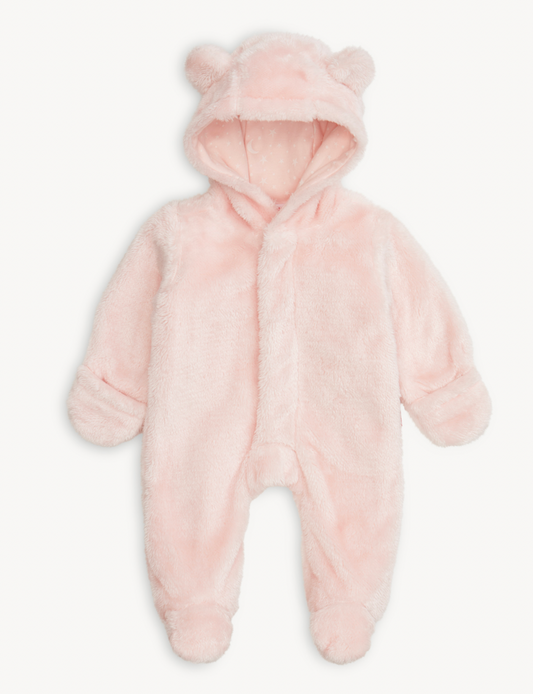 Pink Blossom Minky Bear Footie