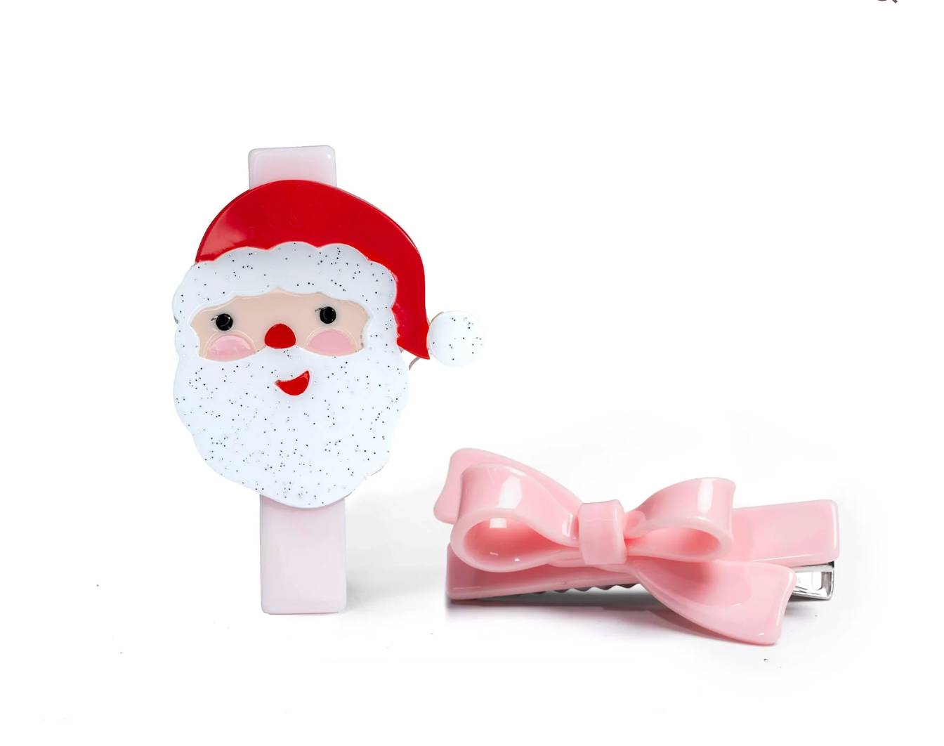 Santa Pink Bow Hair Clips