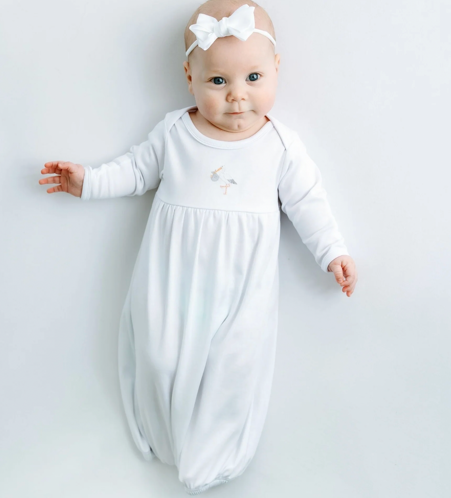 Vintage Stork Gathered Gown- White