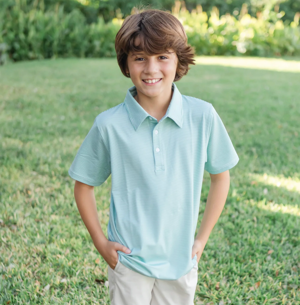 Will Boys' Performance Polo- Green Stripes