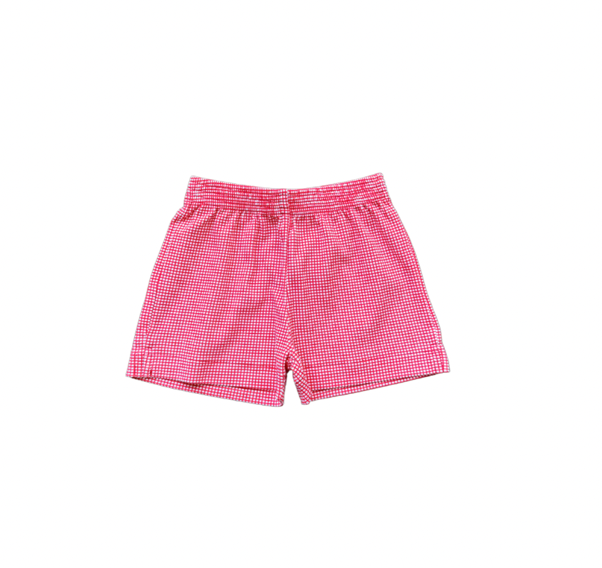 Boy's Red Gingham Print Shorts w/ Slit
