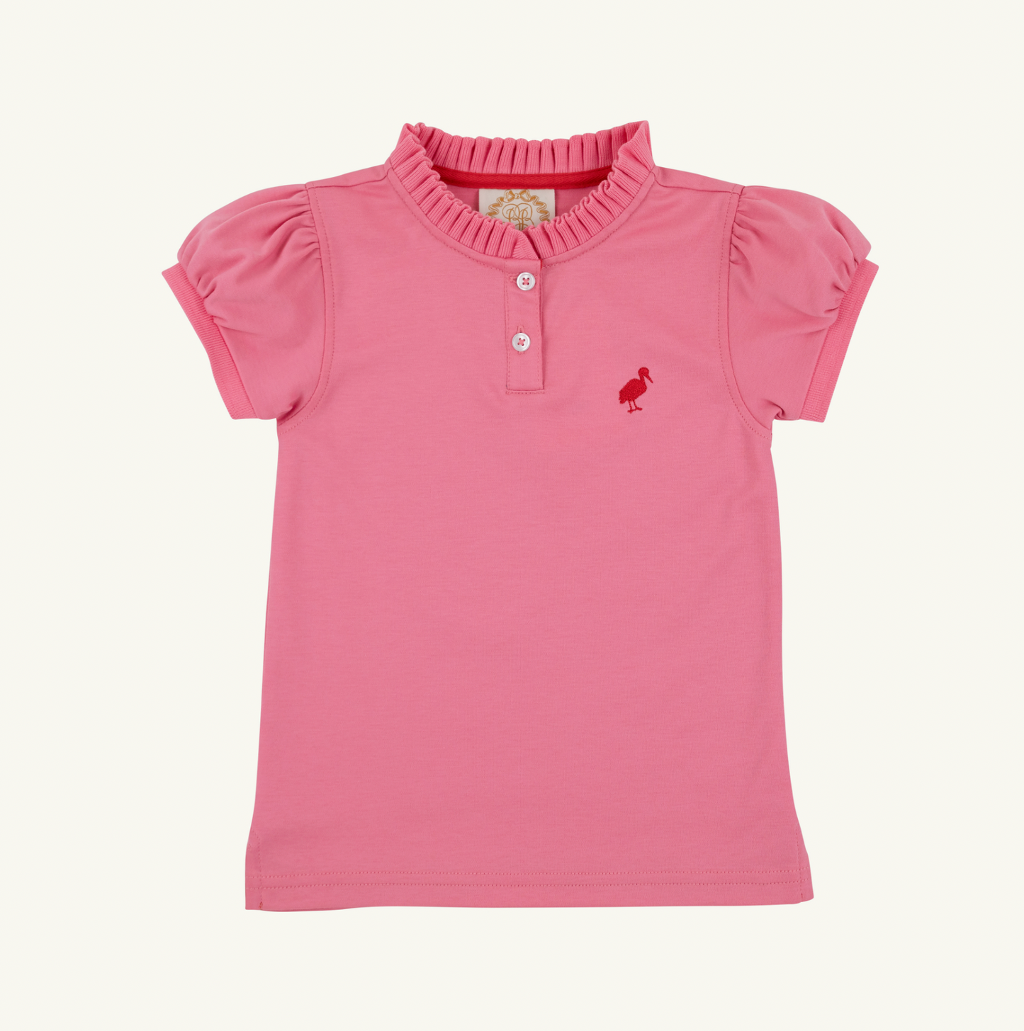 Little Miss Prim and Proper Polo- Puff Sleeve Hamptons Hot Pink/Richmond Red